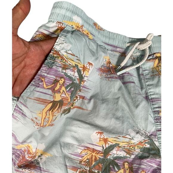 Cotton On Men’s Beach Shorts Large Hawaiian Print Elastic Waist Drawstring Swim - Picture 4 of 9